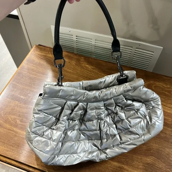 NWT THINK ROYLN Silver Shoulder Bag with Pleated Design - Picture 2 of 8